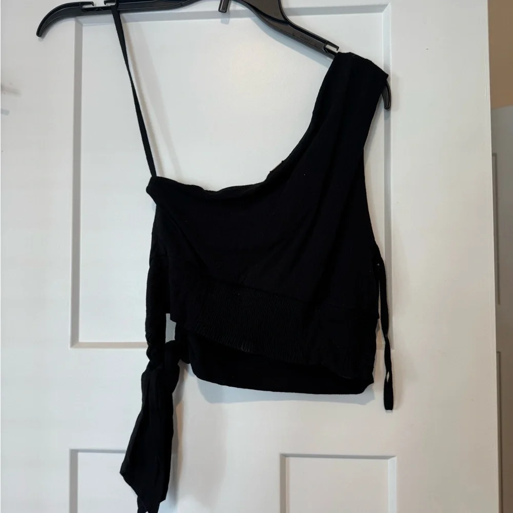 Free People Black One Shoulder Crop Top, Size XS